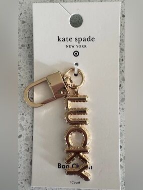 kate spade Gold 'LUCKY' Lettering Bag Charm Key Ring